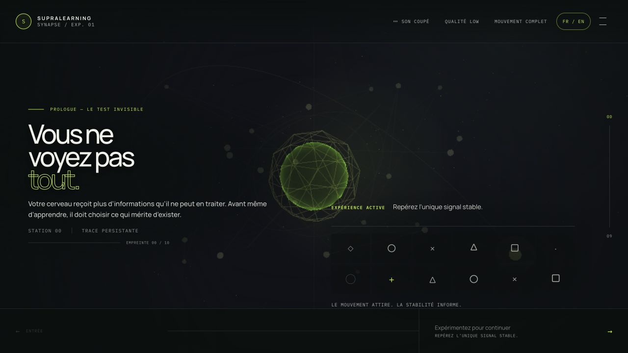 Capture de la station active SYNAPSE avec sa trace cognitive, son signal central et les choix de perception
