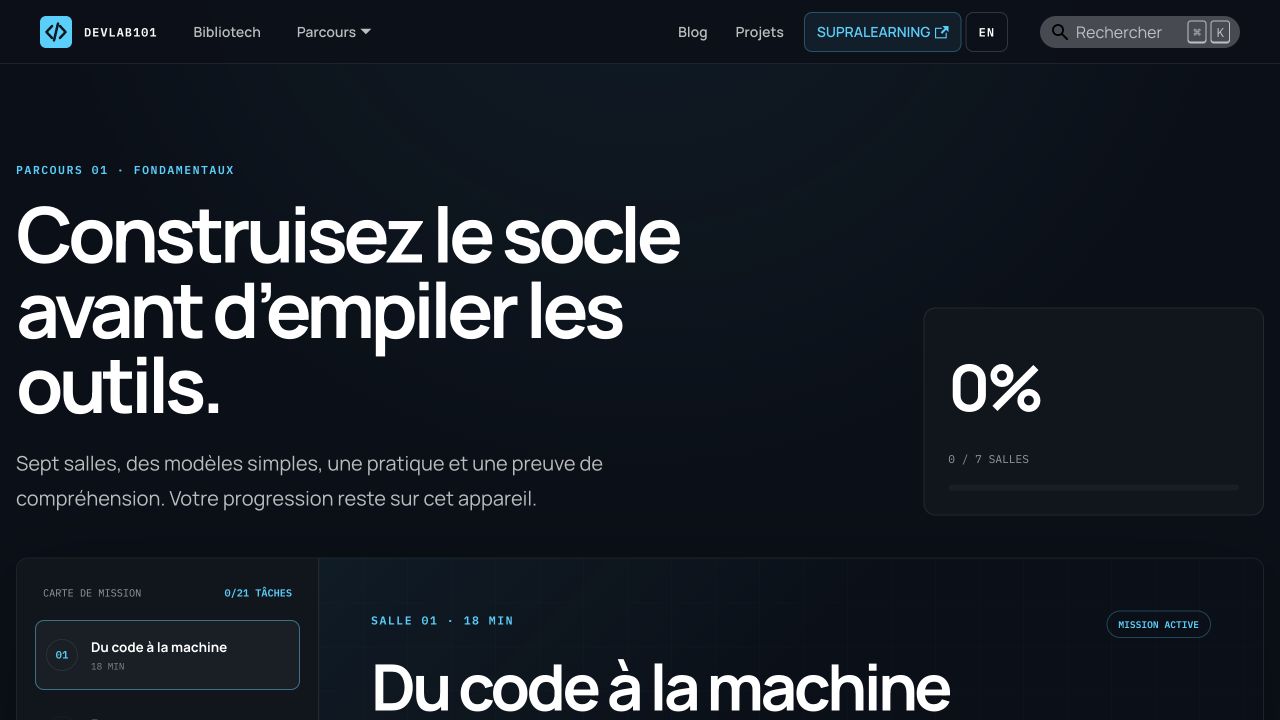 Capture du parcours Fondamentaux de DevLab101