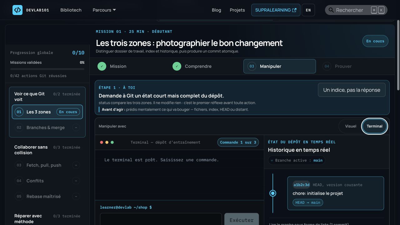 Capture du laboratoire Git Mastery de DevLab101