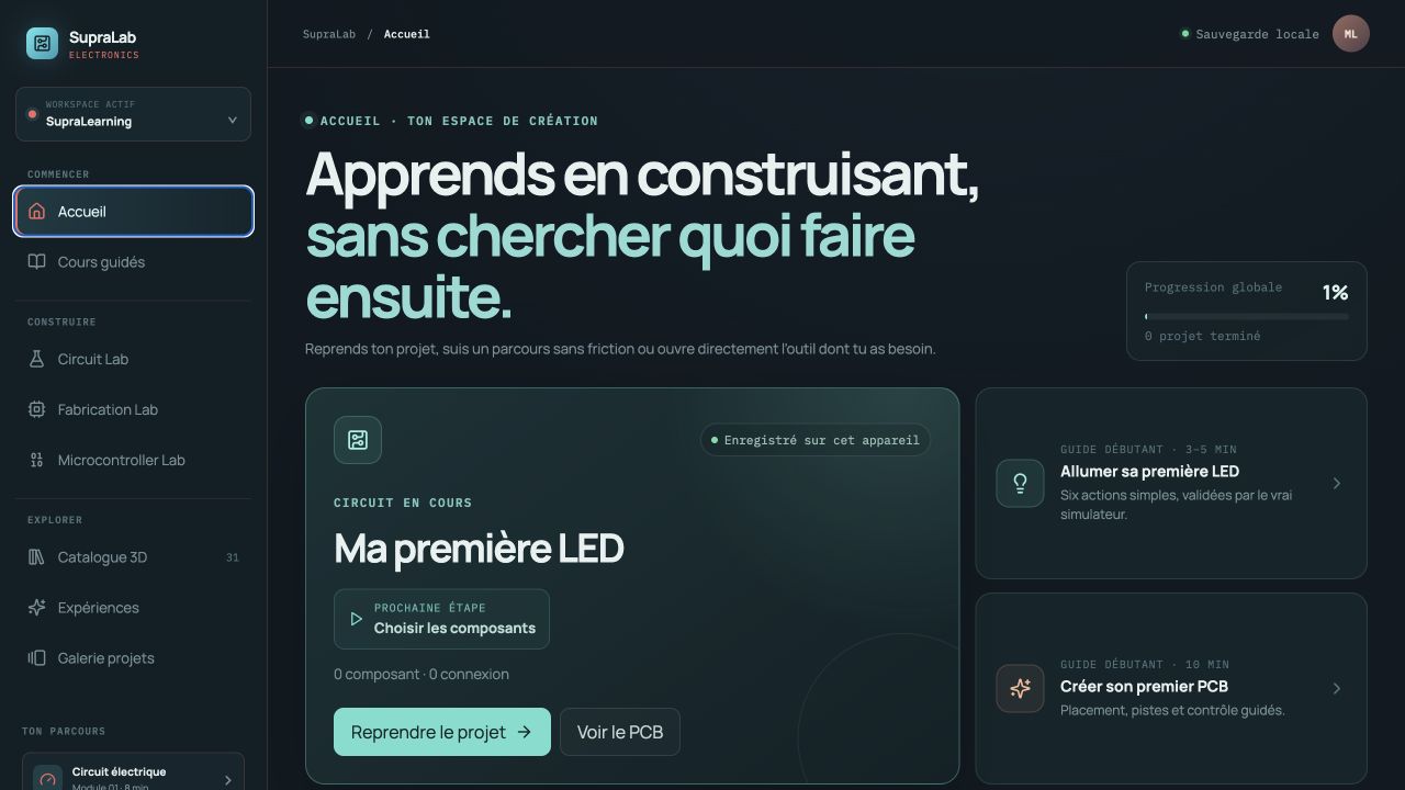 Capture de la reprise d’un projet SupraLab Electronics