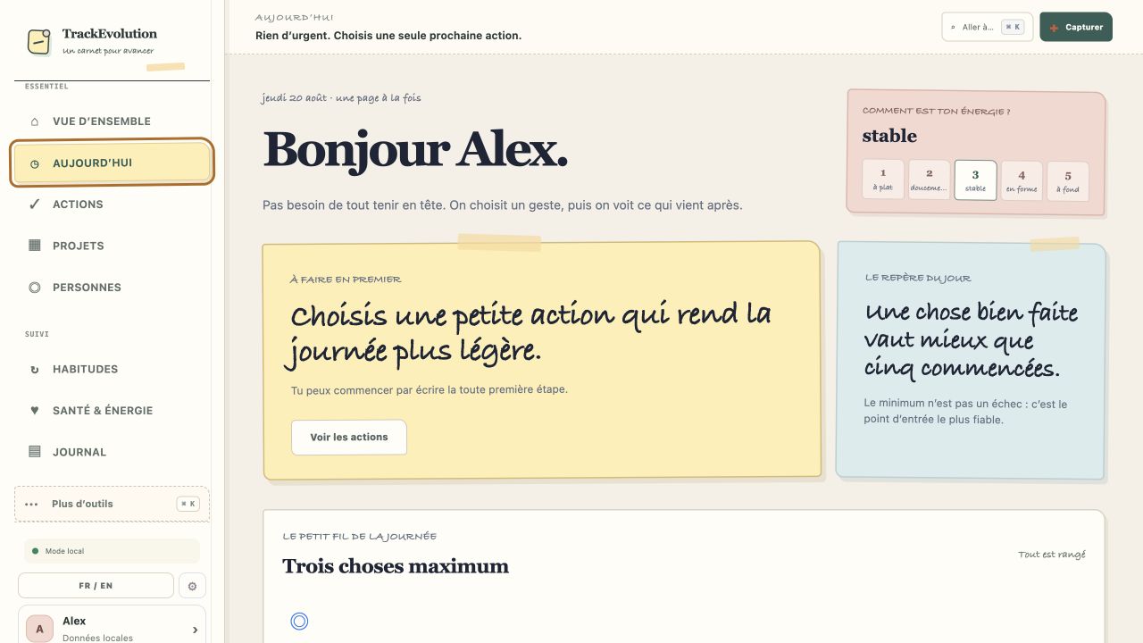 Capture de la page Aujourd’hui TrackEvolution